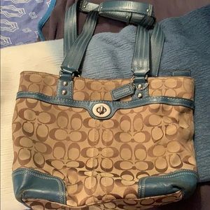 Coach tan and blue handbag